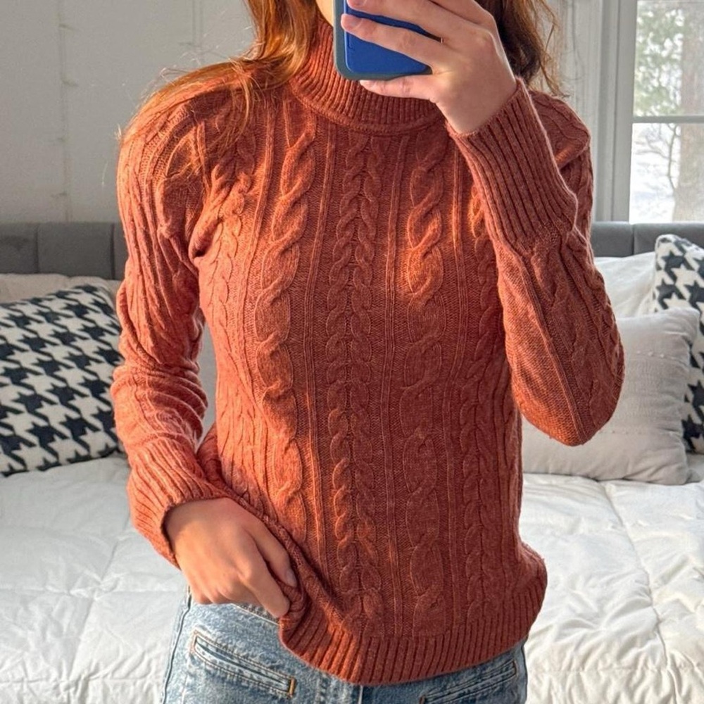 Abercrombie & Fitch Cable Knit Turtleneck Sweater - Burnt Orange